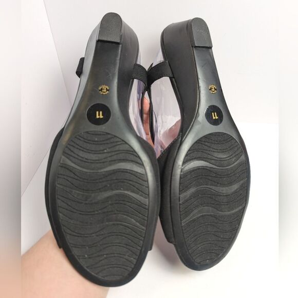 East 5th Ravena Black Sandals Silver O-ring Accent Low Wedge Heel Womens 11 - Picture 5 of 7